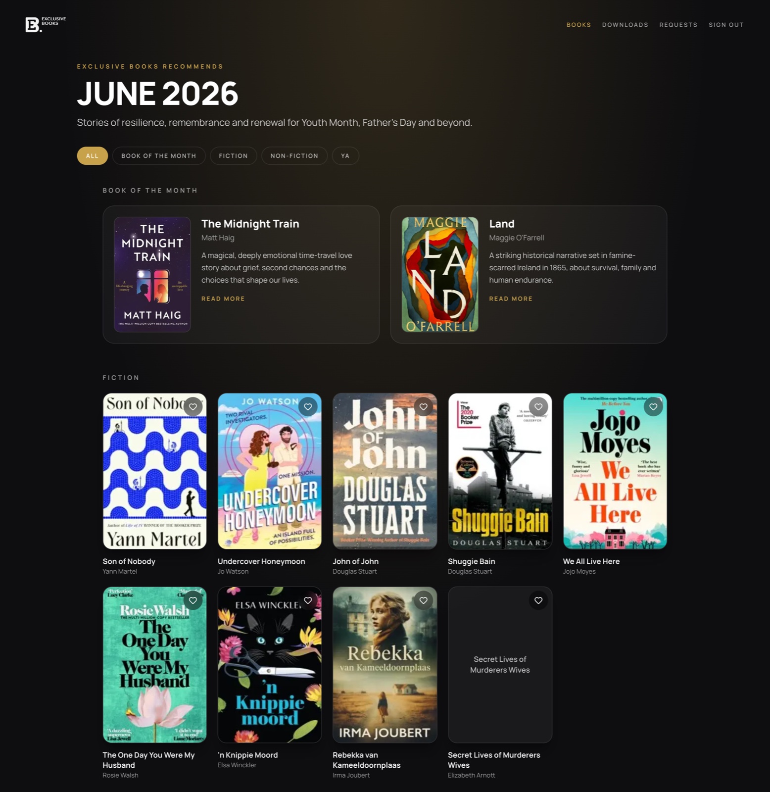 The books grid grouped by category